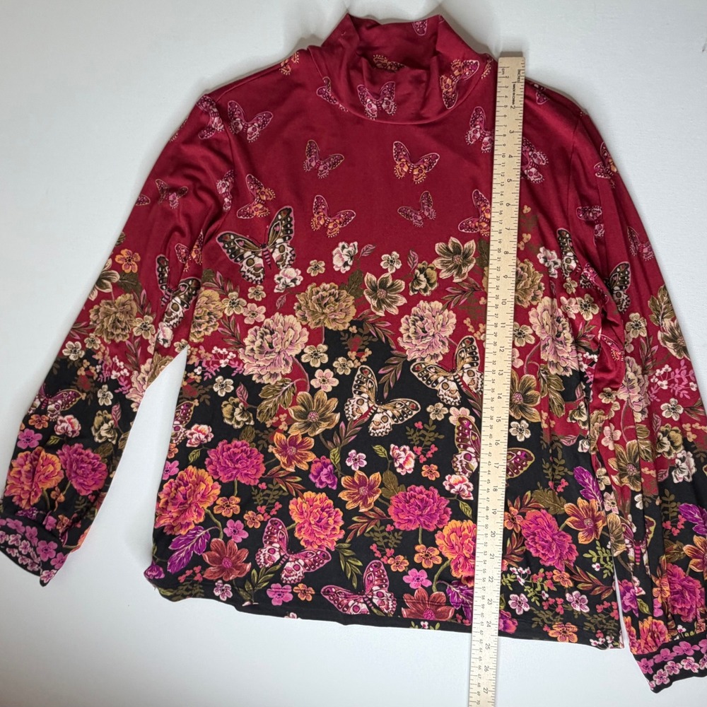 Johnny Was Janie Favorite Mock Neck Top Size PL Burgundy Butterfly Floral Comfy‎ - Picture 9 of 11